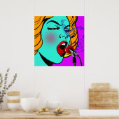 Dame zingt de blauwe ogen poster (Keuken)