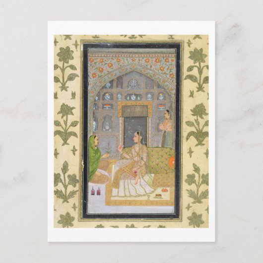 Dame zit in een paviljoen met verzorgers, van briefkaart (Voorkant)