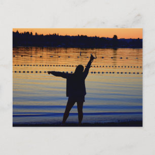 dame zonsondergang silhouet briefkaart