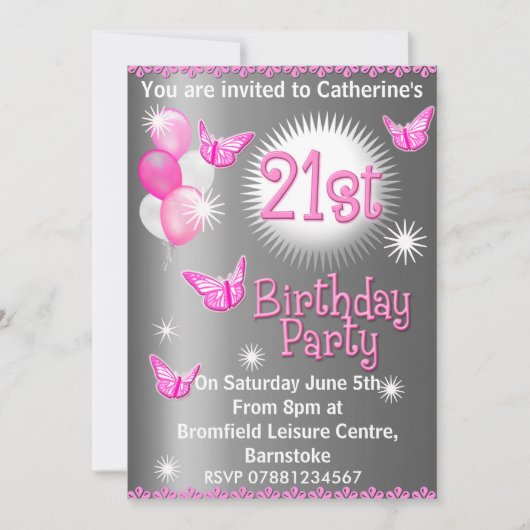 Dames 21e anniversaire de fête Invitation (Devant)