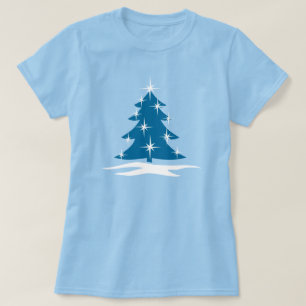 Dames blauwe kerst shirts blauwe boom T-shirts