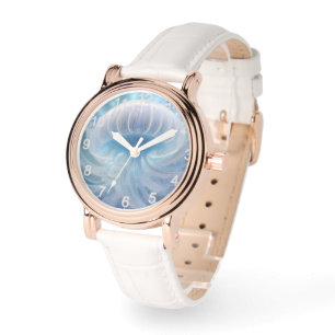 Dames Blauwe Kwallen onder het Zee Fractal Art, Horloge