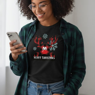 Dames Buffalo Plaid Rendier Vrolijk Kerstmis Tri-Blend Shirt