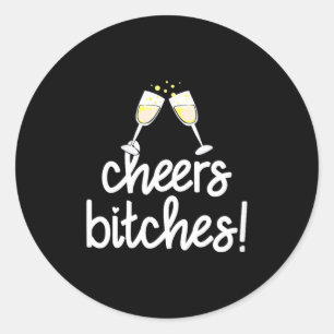 Dames Cheers Es Grappig Oud en Nieuw V-hals Ronde Sticker
