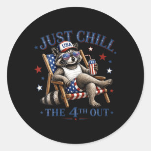 Dames Chillen Op De 4e Leuk Wasbeer Patriottisch Ronde Sticker
