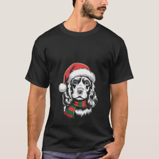 Dames Cocker Spaniel Hond Kerstmis Santa Hoed Sjaa T-shirt