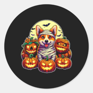Dames Corgi Mummie En Pompoenen Schattig Halloween Ronde Sticker