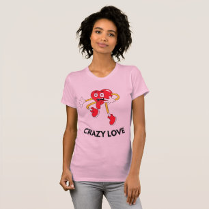 Dames Crazy Love Heart Mascotte T-shirt - Roze Cut