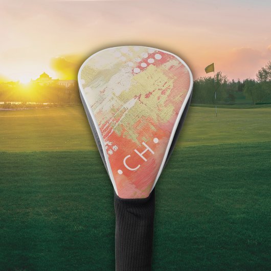 Dames Custom Initiaal Modern Abstract Koraal Roze Golfheadcover