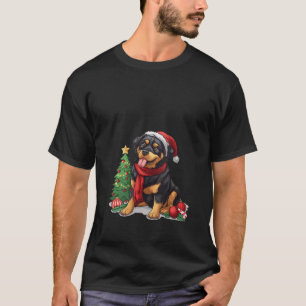 Dames Cute Kerstmis Rottweiler Hond Sinterklaas Mu T-shirt