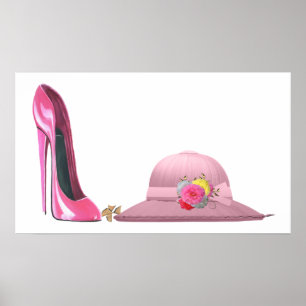 Dames Dag! Roze Stiletto-schoen en Pet Art Poster