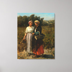 dames die druiven prikken canvas afdruk