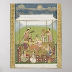 Dames die muziek beluisteren in een tuin, van de S Poster