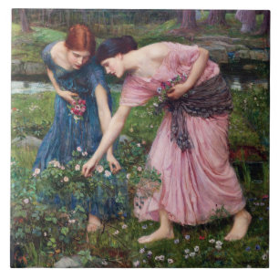 Dames die Rozen schoppen, John William Waterhouse Tegeltje