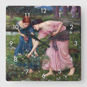 Dames die Rozen schoppen, John William Waterhouse Vierkante Klok