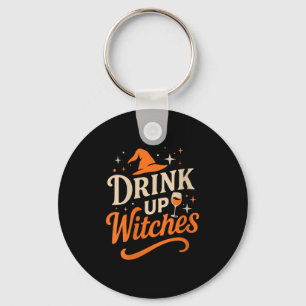 Dames Drink Op Heksen Wijn Glas Halloween Vrijgeze Sleutelhanger