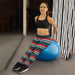 Dames en bande<br><div class="desc">Des rayures rouges et bleues rétro qui rendent votre séance d'entraînement plus belle. Essayez ces leggings Capri et laissez vos commentaires.</div>