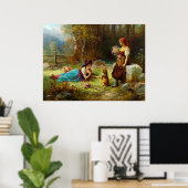  dames en een bruine hond in het bos poster (Thuiskantoor)