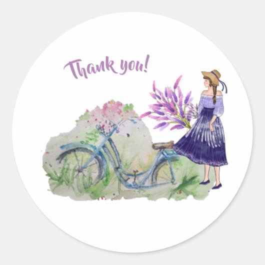 Dames fiets in het voorjaar ronde sticker (Voorkant)