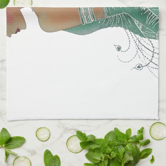 dames gaan groene kunst afdrukken theedoek (Gevouwen)