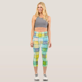 Dames geel, blauw, groen Gingham Capri leggings