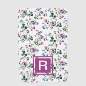 Dames gepersonaliseerde Floral Monogram Golf Towel Golfhanddoek (Voorkant)