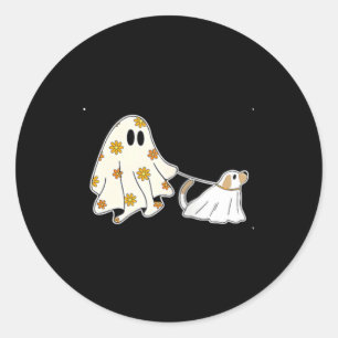 Dames Ghost Dog Hondenliefhebbers Halloween V-hals Ronde Sticker