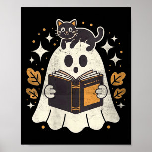 Dames Ghost Reading Book Halloween Bibliotheek Zwa Poster