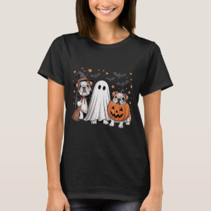 Dames Ghost Witch Pompoen Engelse Bulldog Hond T-shirt
