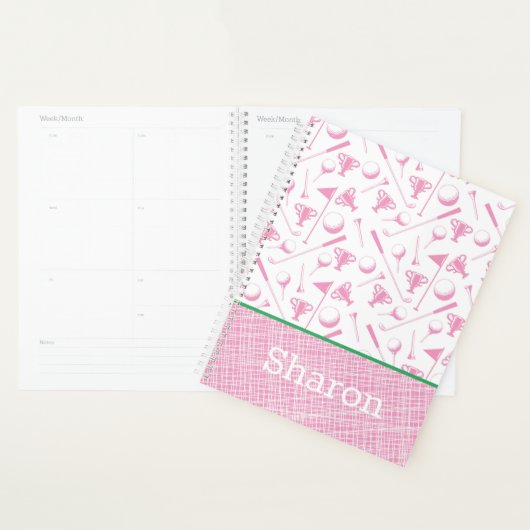 Dames Golf Rose NOM Vert Blanc Preppy Planner (Devant avec enveloppe)
