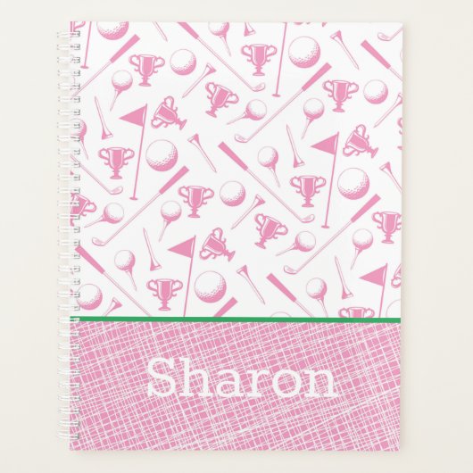 Dames Golf Roze NAAM Groen Wit Preppy Planner (Voorkant)