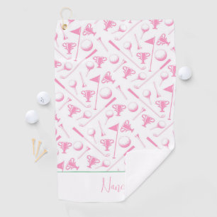 Dames Golf roze witte preppy naam Golfhanddoek