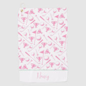 Dames Golf roze witte preppy naam Golfhanddoek (Voorkant)