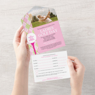 Dames golfdag, roze, aangepaste foto van RSVP All In One Uitnodiging