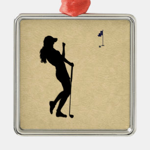 Dames Golfer Metalen Ornament