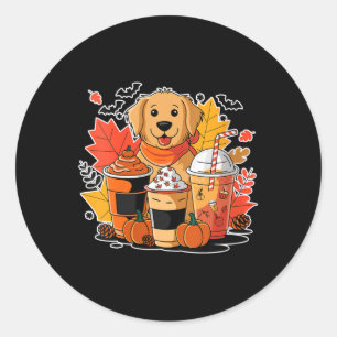 Dames Goud Retriever Pompoen Kruiden Koffie Latte Ronde Sticker