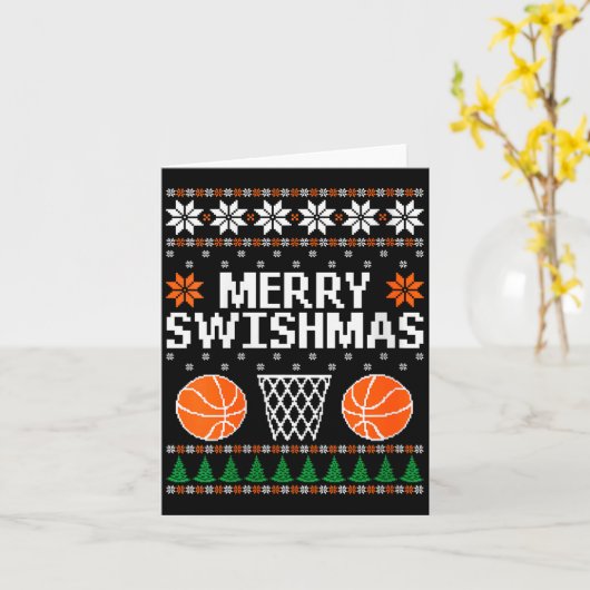 Dames grappig Merry Swishmas Kerst Basketbal Lelij Kaart (Gele Bloem)