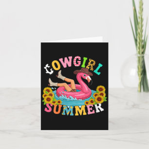 Dames Grappige Flamingo Cowgirl Zomer Familie Kaart