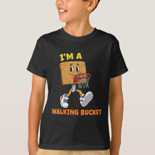 Dames grappige gelukkige wandelen basketbal emmer t-shirt