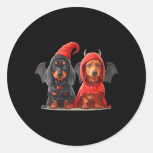 Dames Grappige Halloween Das Honden Duivel Kostuum Ronde Sticker