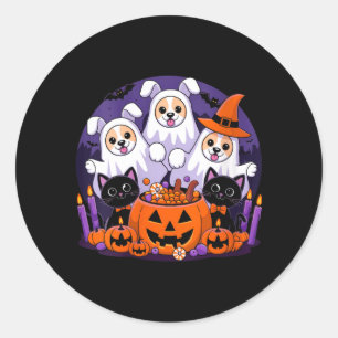 Dames grappige Halloween hond verkleed als spook Ronde Sticker