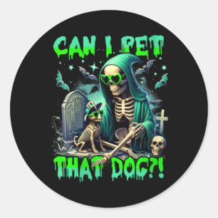 Dames grappige hondenliefhebber skelet Halloween h Ronde Sticker