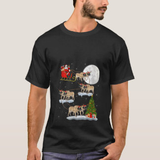 Dames grappige kerstverlichting boom Kerstman rijd T-shirt