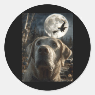 Dames Grappige Labrador Selfie Volle Maan Vliegend Ronde Sticker