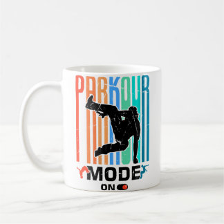 Dames grappige parkour hindernisbaan ontwerp voor koffiemok