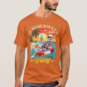 Dames grappige Summerween Vibes Skelet Pompoen Sp T-shirt