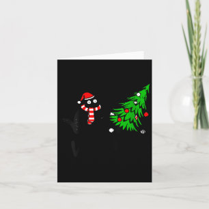Dames grappige zwarte kat cadeau duwende kerstboom kaart