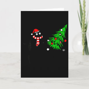 Dames grappige zwarte kat cadeau duwende kerstboom kaart