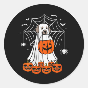 Dames Halloween Hond Geest V-Neck Ronde Sticker
