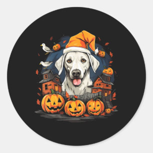 Dames Halloween Hond V-Hals T-Shirt1 Ronde Sticker